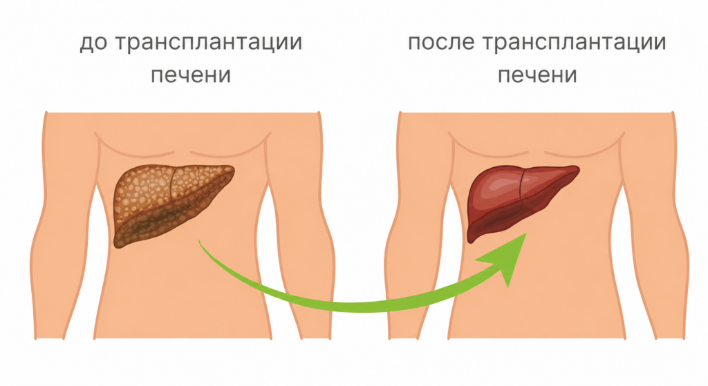 Сравнение состояния печени до и после трансплантации печени